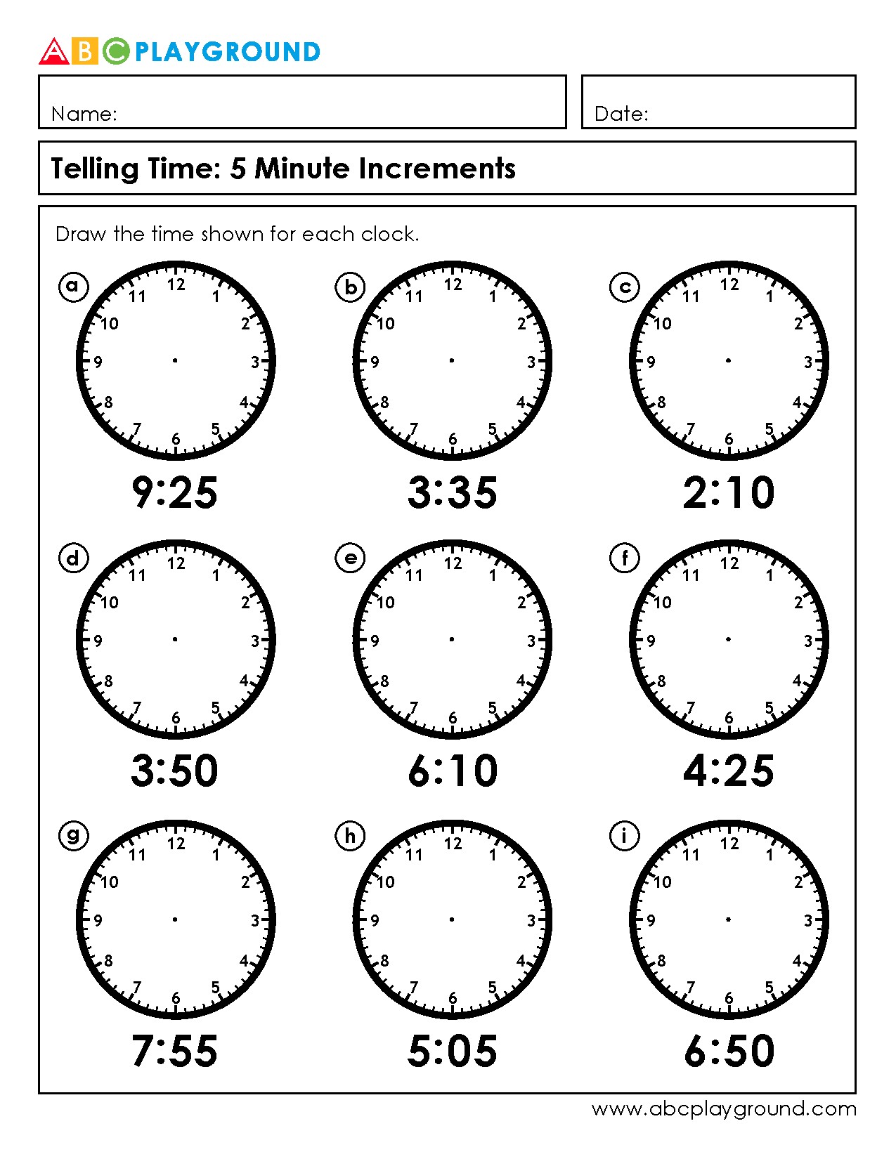 Telling Time with 5 Minute Increments Worksheet